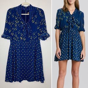 Alice + Olivia Silk Blend Neka Printed Tie-Neck Dress